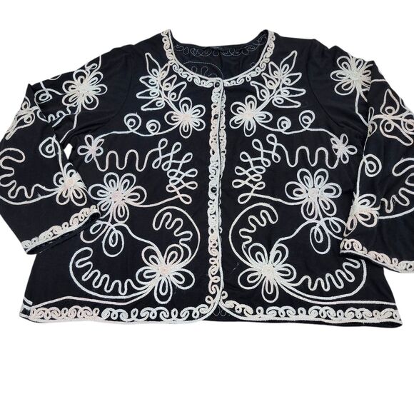 Investments II Cardigan Womens 3X Black Cream V-Neck Button Up Embellished - Picture 4 of 11